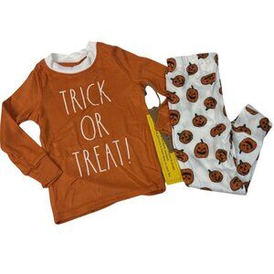 Rae Dunn Kids Halloween Pajama Set Size 5 Trick Or Treat Orange & White Pumpkin